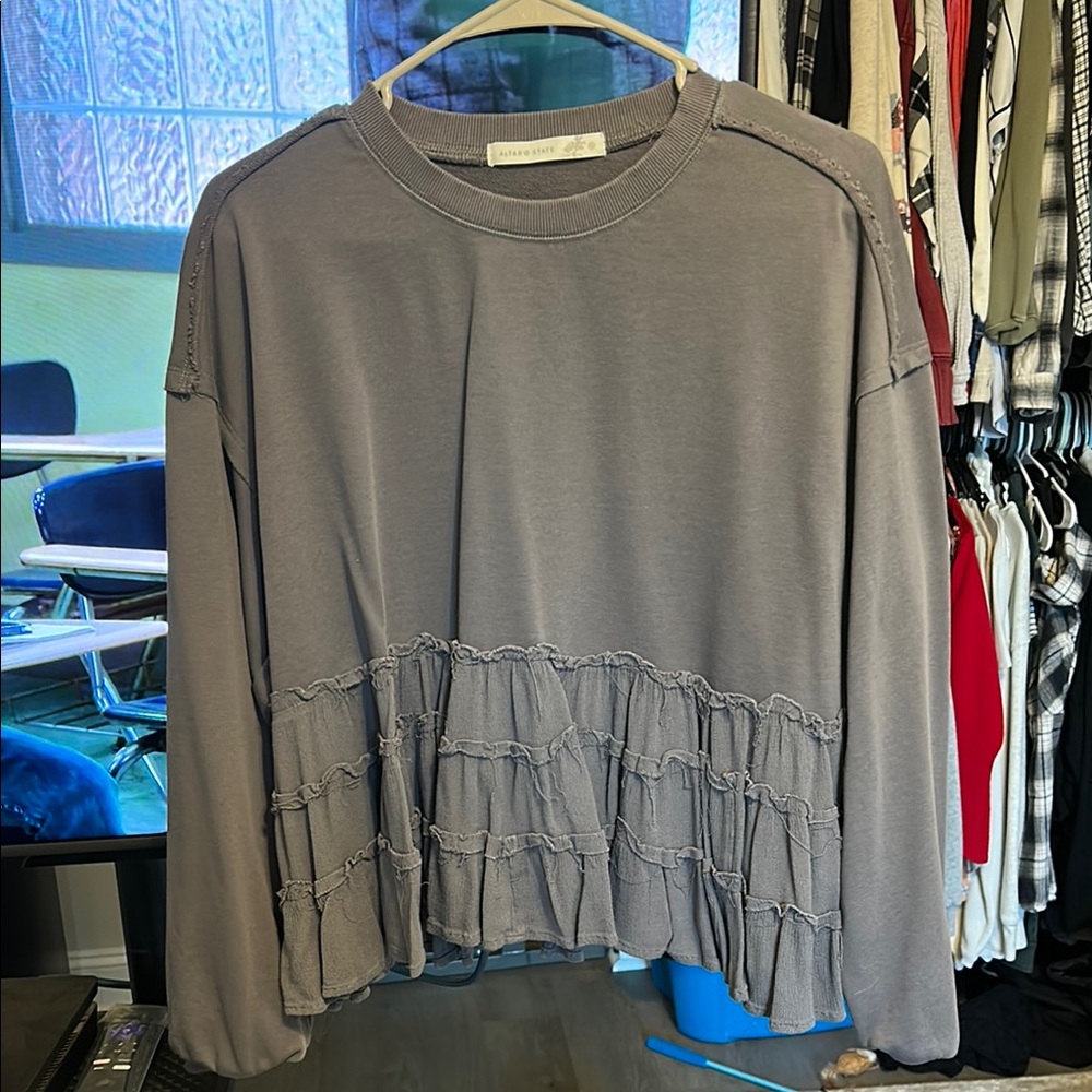Gray Ruffled Women's Top